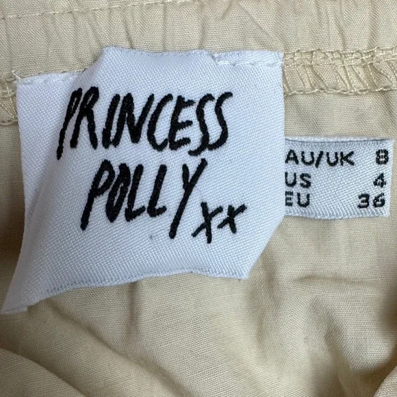 Princess Polly Mini Dress Womens 4 Cream Smocked Tiered Puff Sleeve Cottagecore - Picture 3 of 8